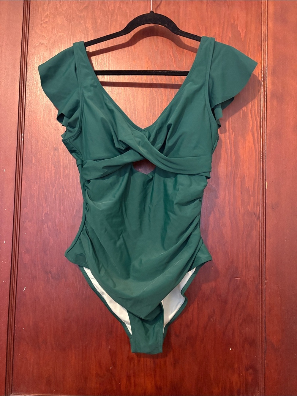 Cupshe Women’s Tummy Control V Neck Ruffled Sleeve Ruched Cutout    One Piece